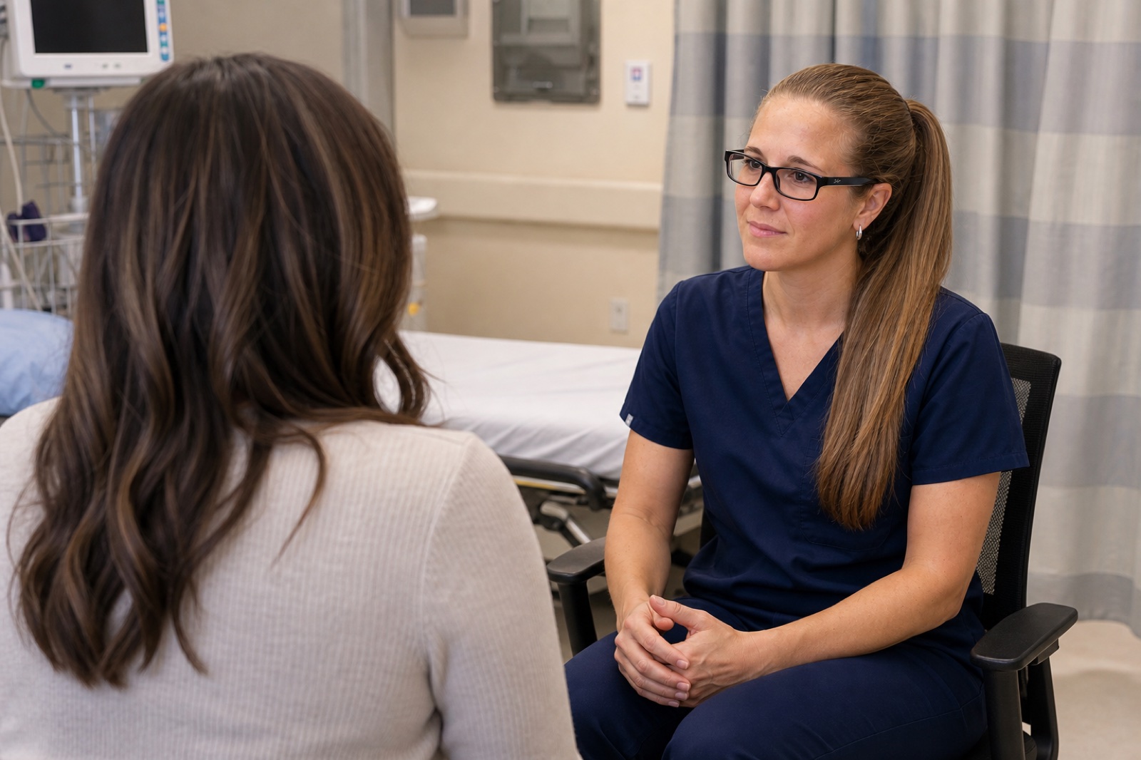 Dr. Korves discussing a possible surgical care plan with a patient