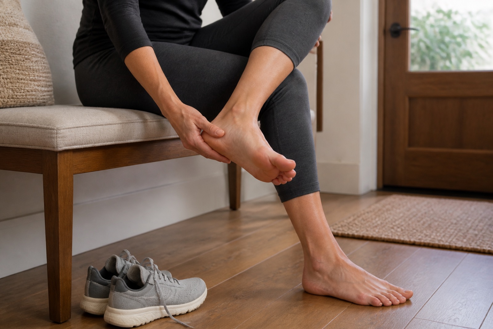 A person supporting a painful heel at home